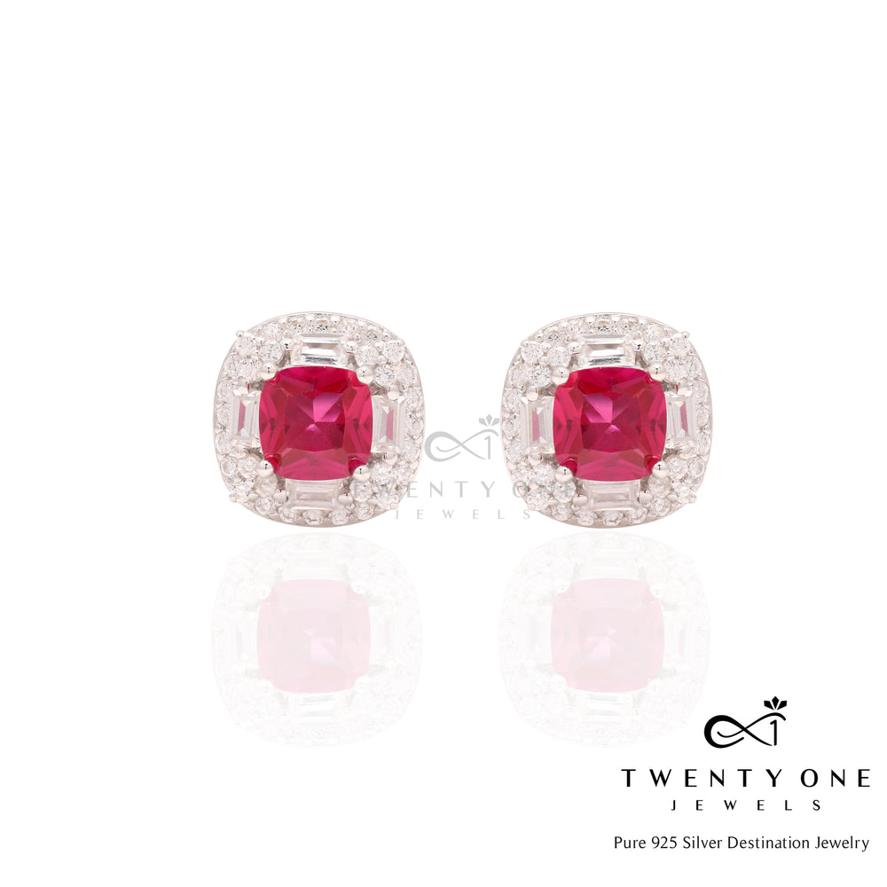Cushion Cut Solitaire Vallery Studs on Pure 925 Silver
