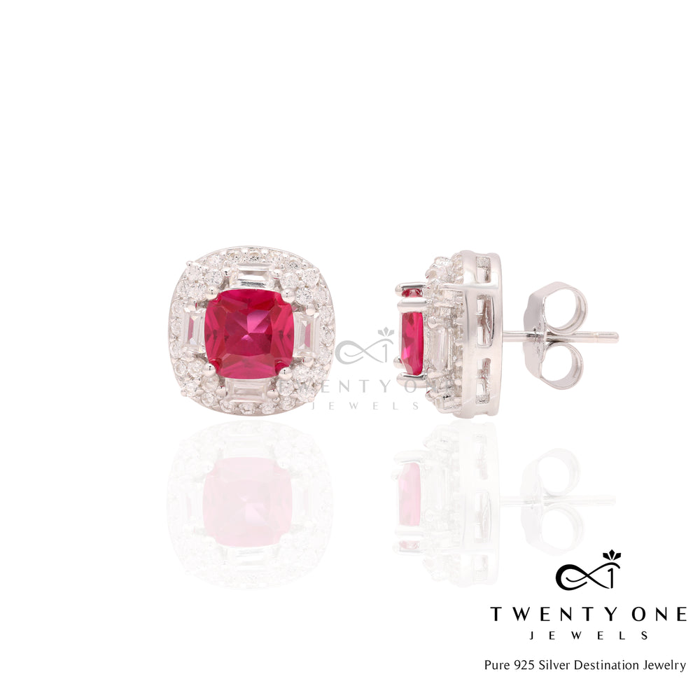 Cushion Cut Solitaire Vallery Studs on Pure 925 Silver