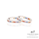 Multi Coloured Baguette Diamond Classic Round Hoops on Pure 925 Silver