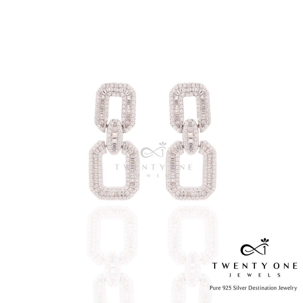 White Baguette Long Earrings