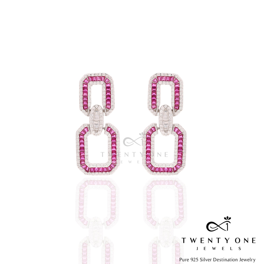 Ruby Baguette Long Earrings