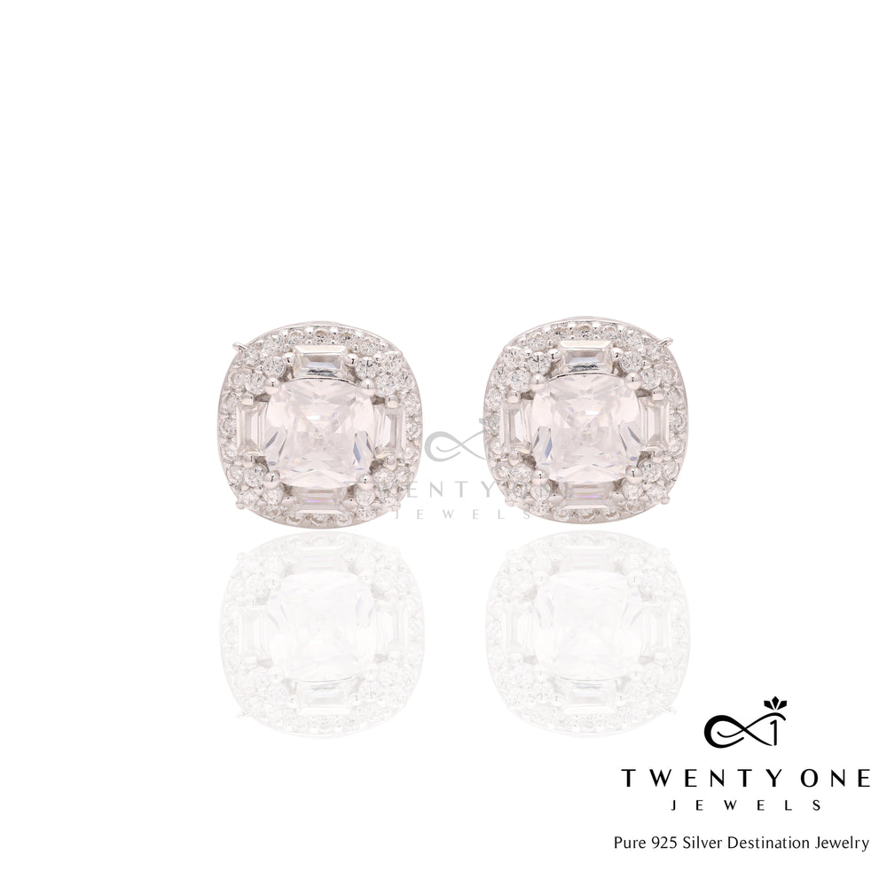 Cushion Cut Solitaire Vallery Studs on Pure 925 Silver