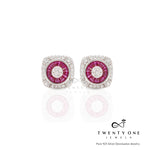 Ruby Square Chema Studs on Pure 925 Silver