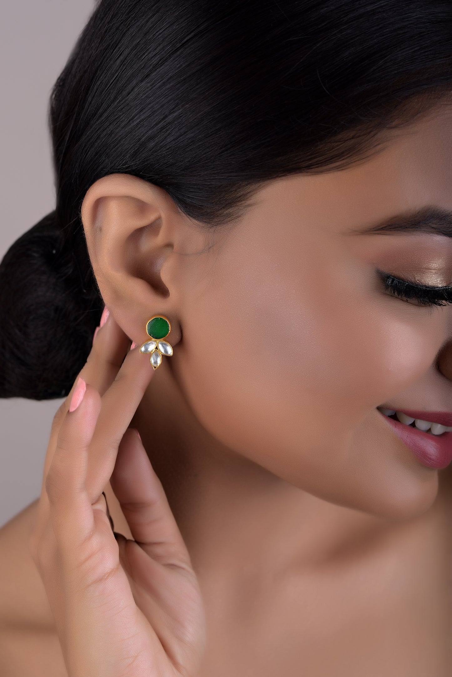 Insiya Polki Studs - Pure 925 Silver