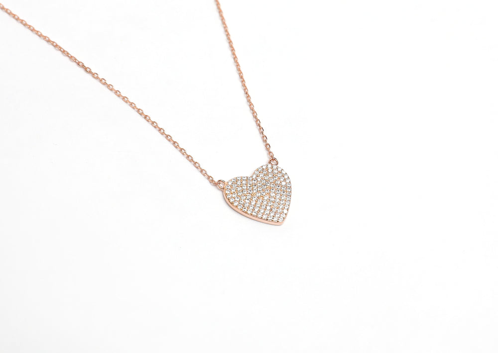 Rose Gold Flat Heart Pendant with Chain