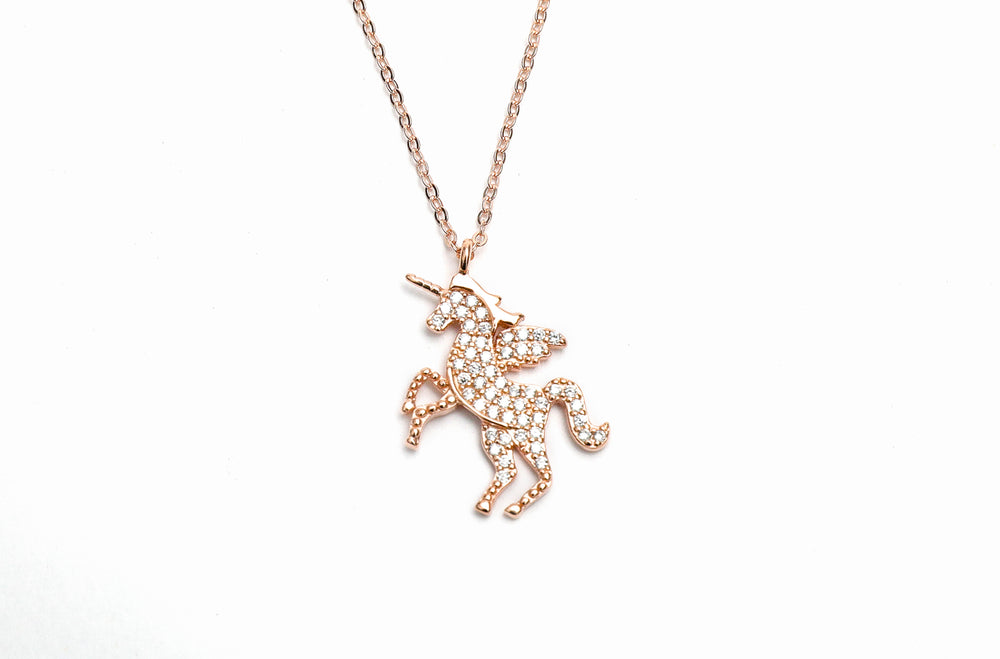 Rose Gold Diamond Studded Jonny Unicorn Pendant with Chain