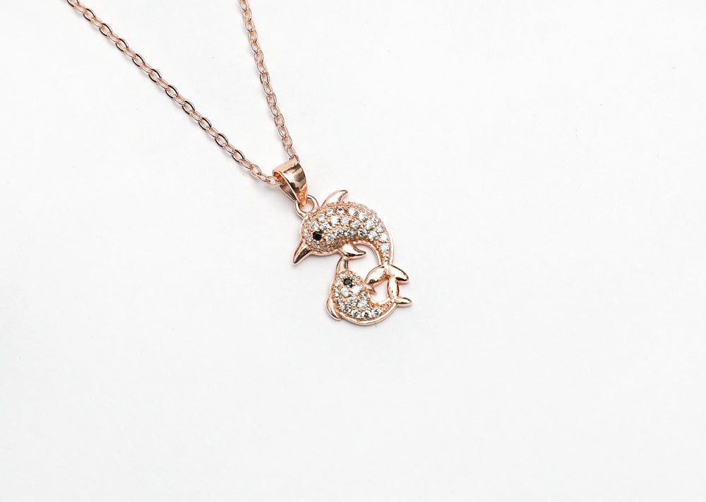  Rose Gold Double Dolphin Kids Pendant with Chain