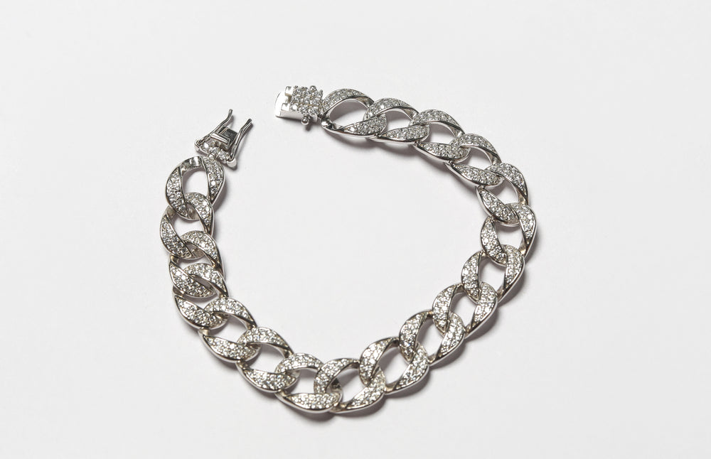 White Gold Solid Link String Diamond Studded Bracelet