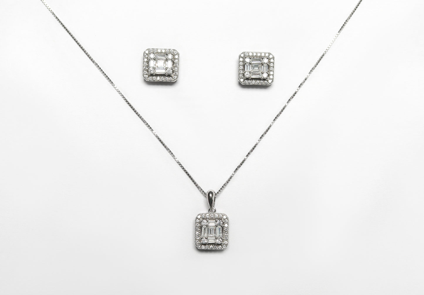 Emerald Cut Illusion Setting Janet Pendant Set with Earrings