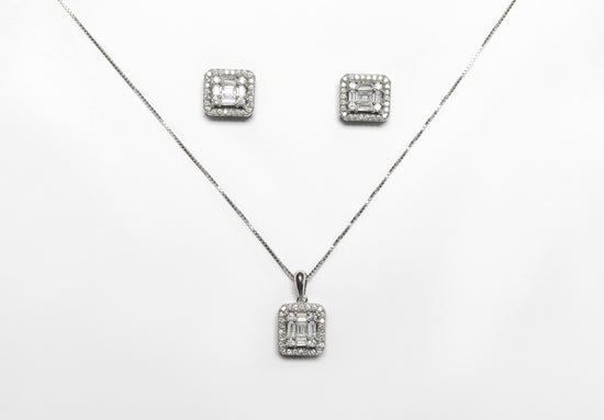 Emerald Cut Illusion Setting Janet Pendant Set with Earrings