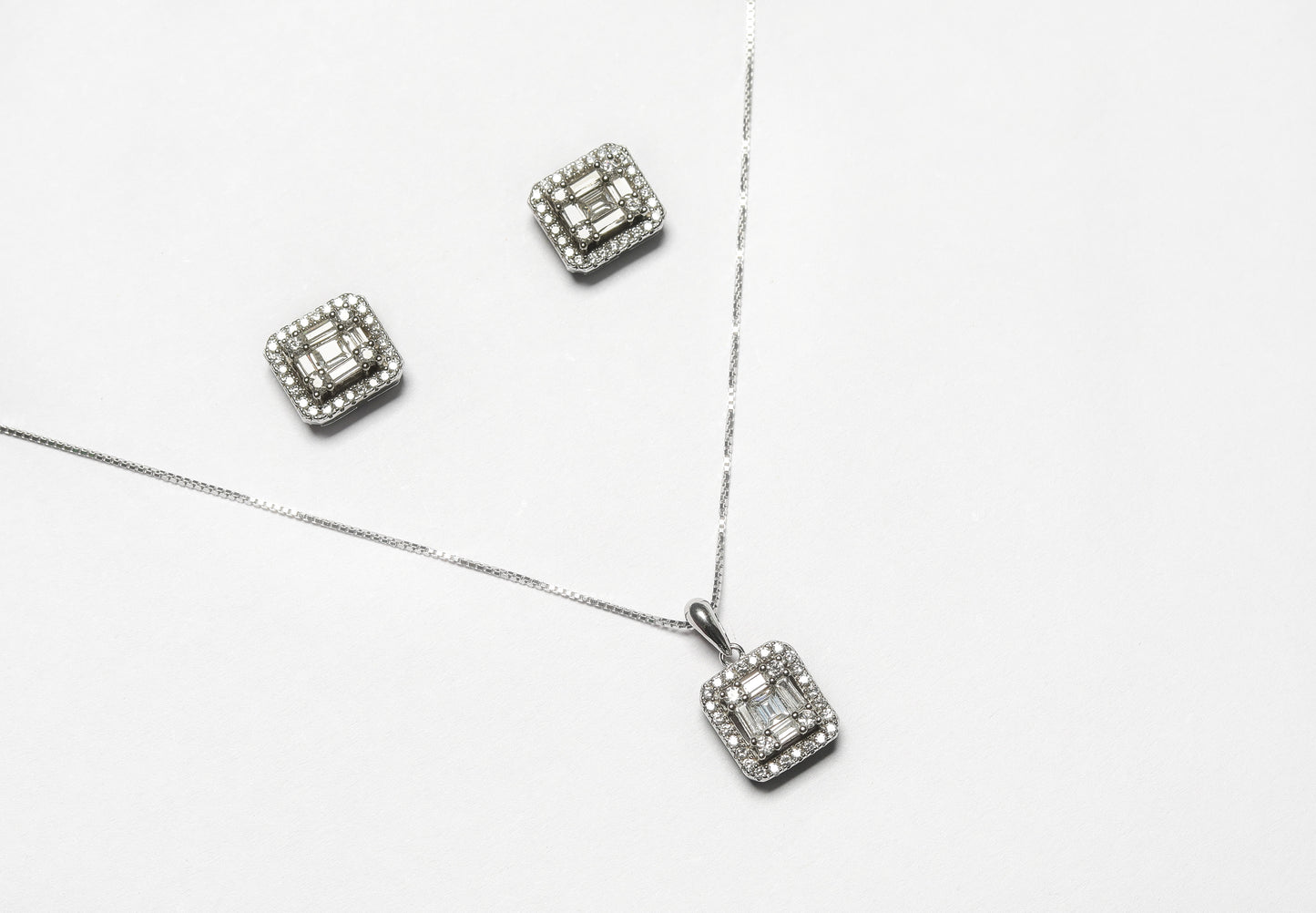 Emerald Cut Illusion Setting Janet Pendant Set with Earrings