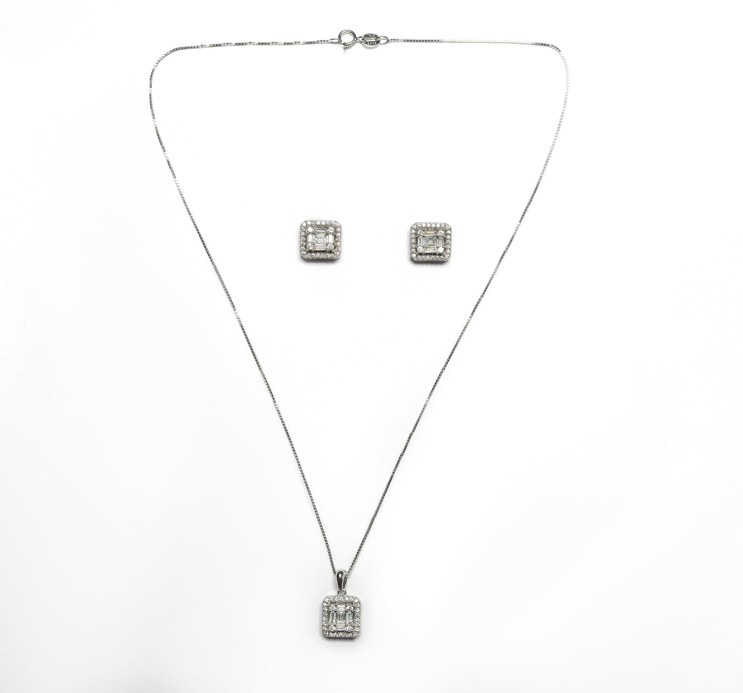 Emerald Cut Illusion Setting Janet Pendant Set with Earrings