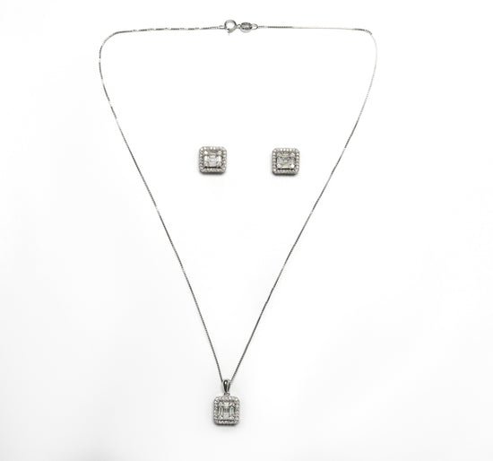Emerald Cut Illusion Setting Janet Pendant Set with Earrings