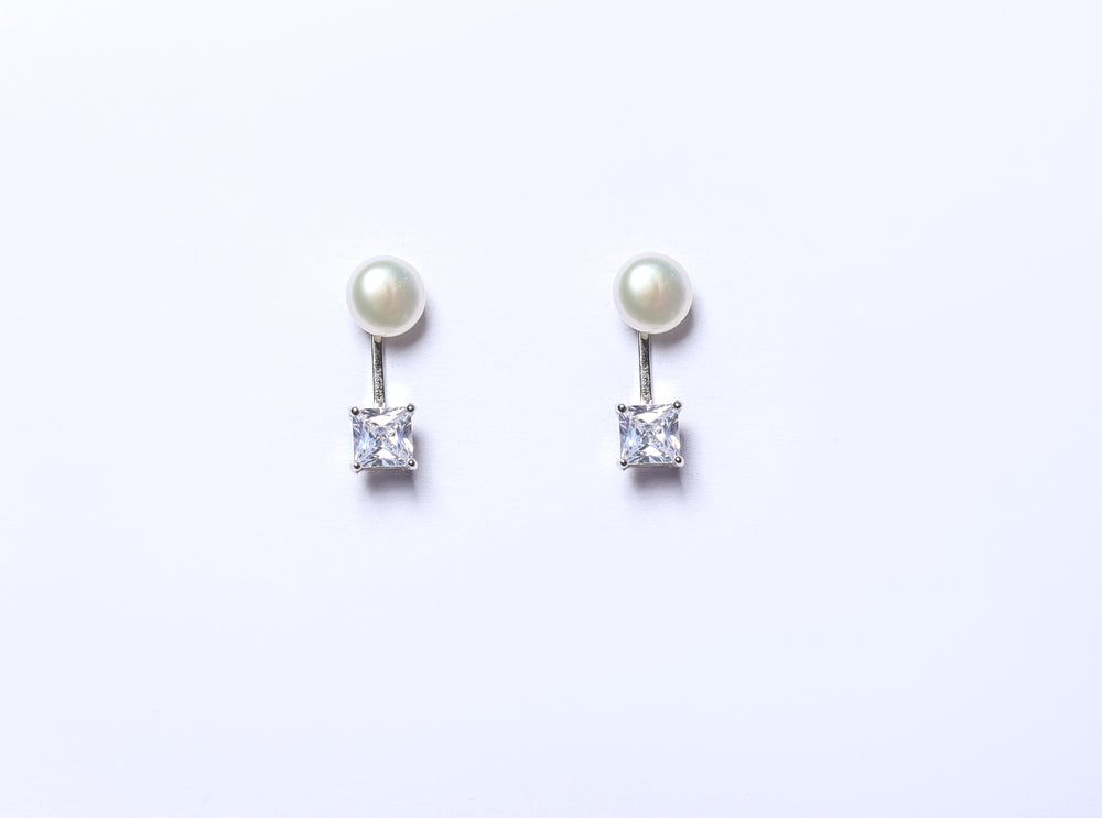 Detachable Pearl and Princess Cut Solitaire 925 Silver Studs
