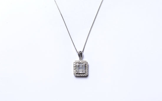 Emerald Cut Illusion Setting Janet Pendant Set with Earrings