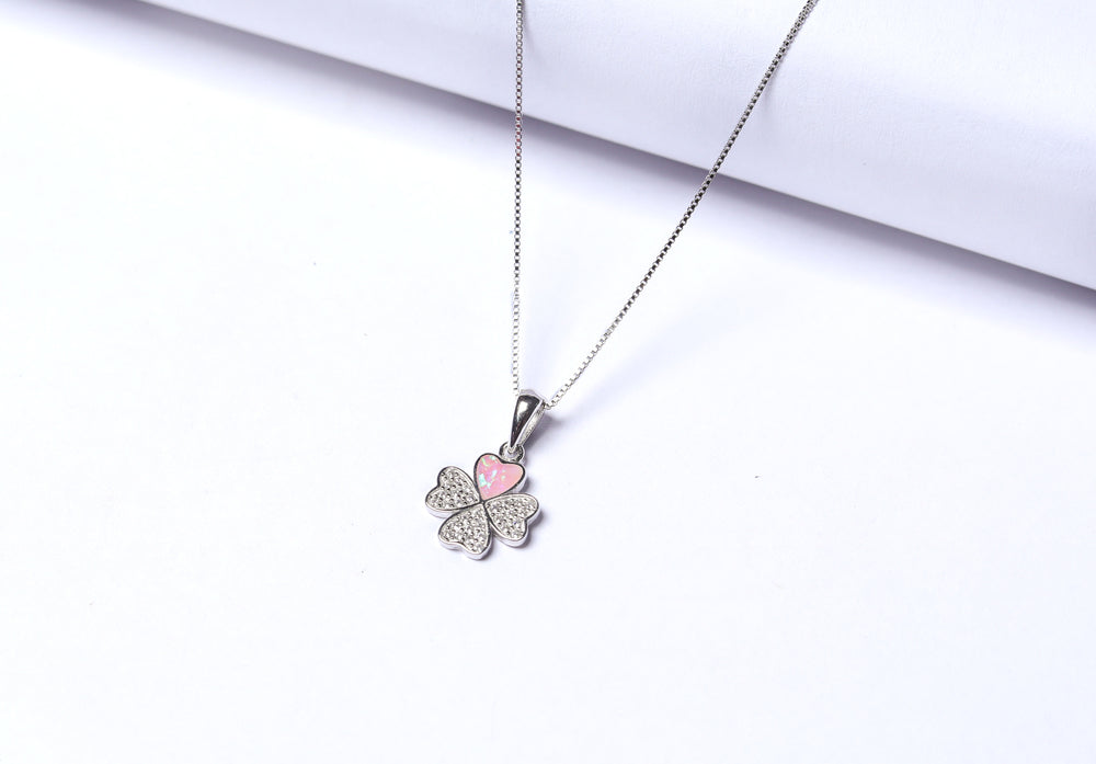 Kids Pink Clover Leaf Pendant with Chain