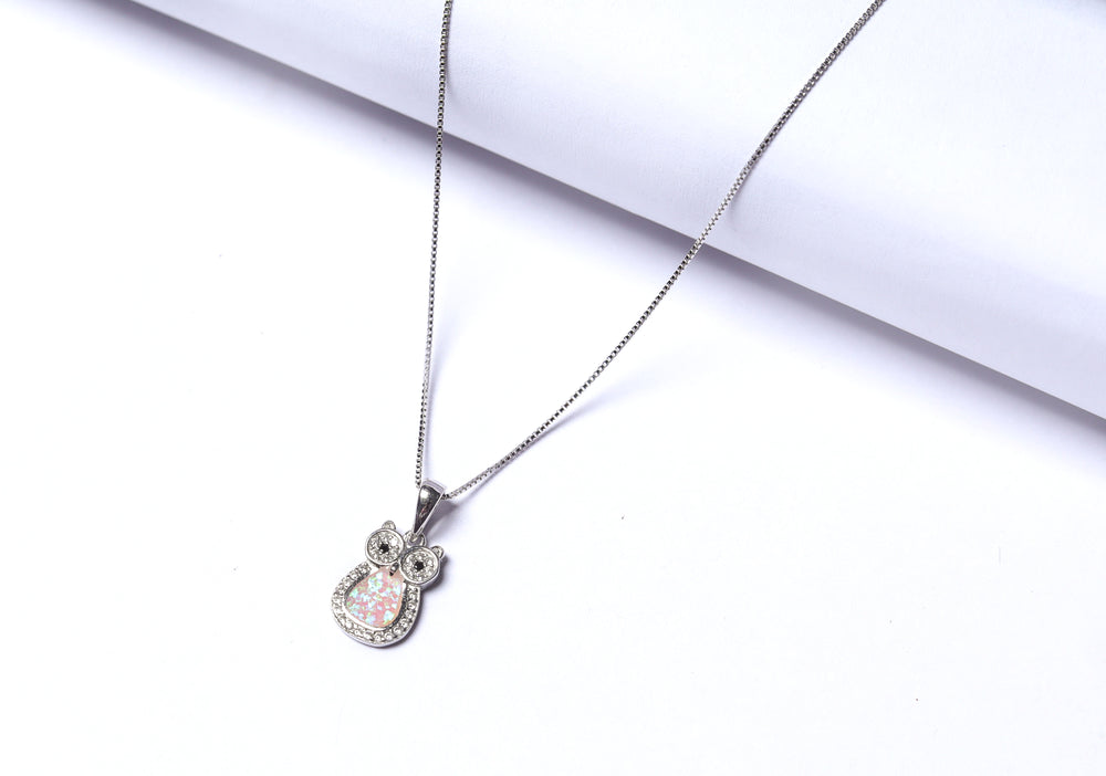 Kids Owl Pure 925 Silver Pendant with Chain
