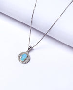 Kids Blue Hamza in a Ring Pure 925 Silver Pendant with Chain.
