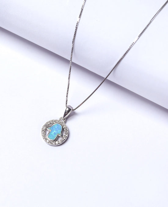 Kids Blue Hamza in a Ring Pendant with Chain