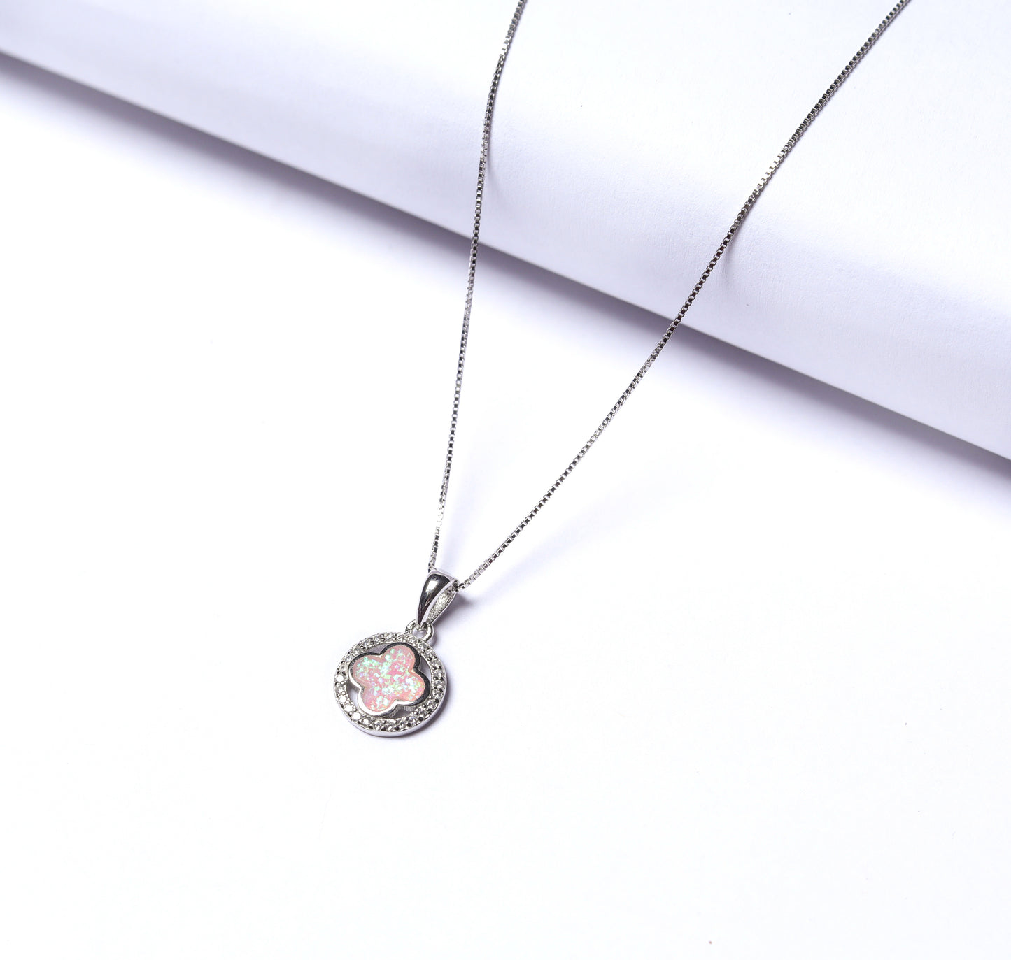 Kids Pink Clover in a Ring Pendant with Chain
