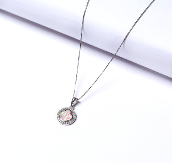 Kids Pink Clover in a Ring Pendant with Chain