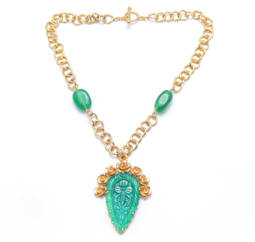 Green Onyx Kabini Gold Plated Floral Necklace