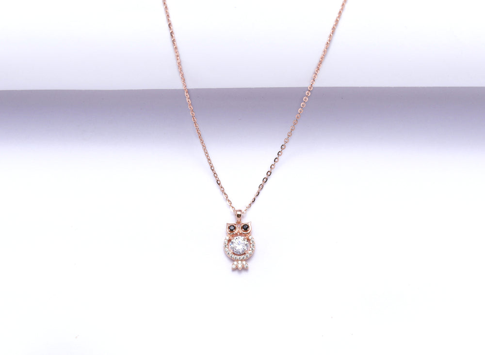 Owl Rose Gold Pendant with Chain