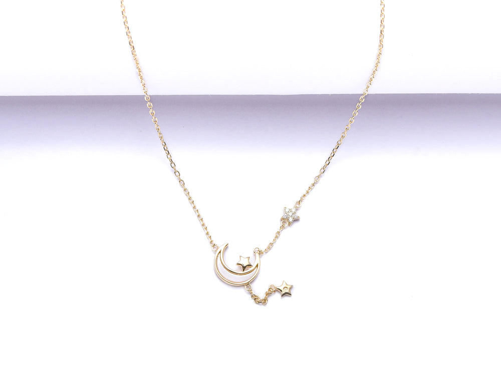 The Gold Finish Trailing Star and Moon Senobar Pendant with Chain
