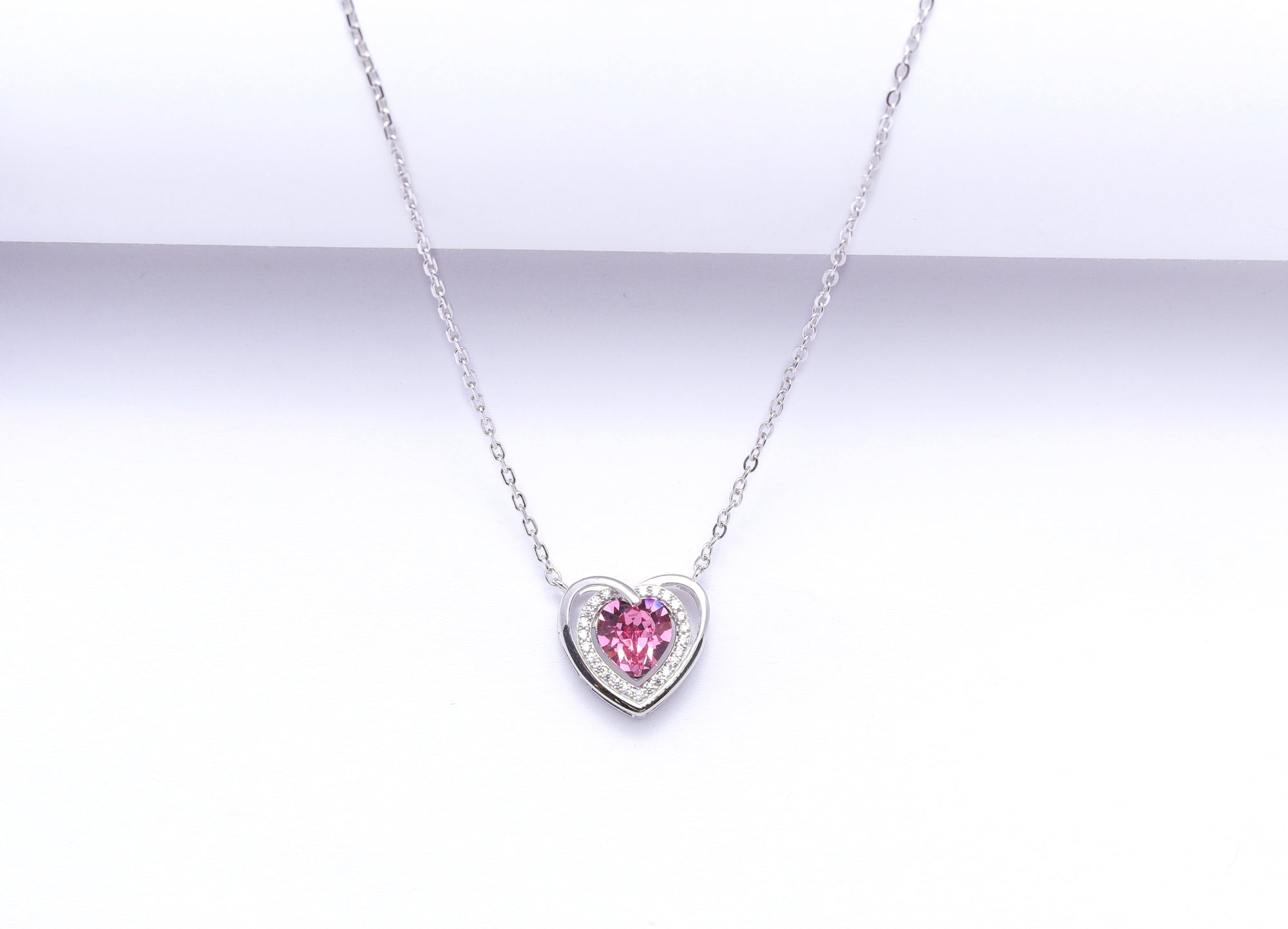 Swarovski Crystal Pink Heart Two-Tone Pendant Necklace | REEDS Jewelers