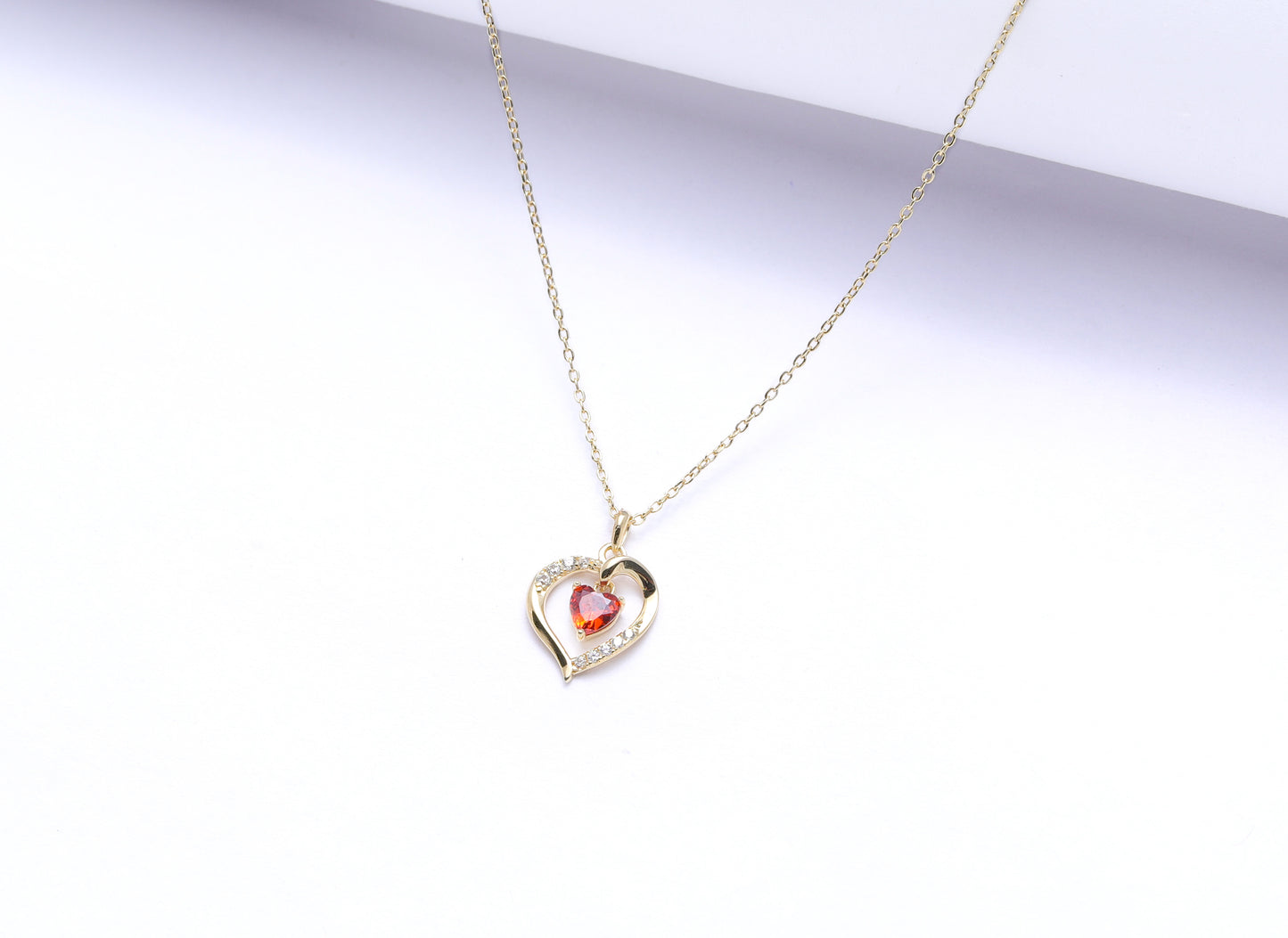  Heart Red Solitaire Gold Finish Pendant With Chain