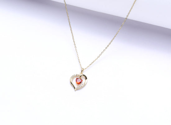  Heart Red Solitaire Gold Finish Pendant With Chain