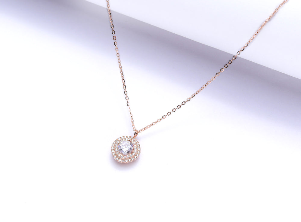 Rose Gold Double Bordered Pendant with Chain