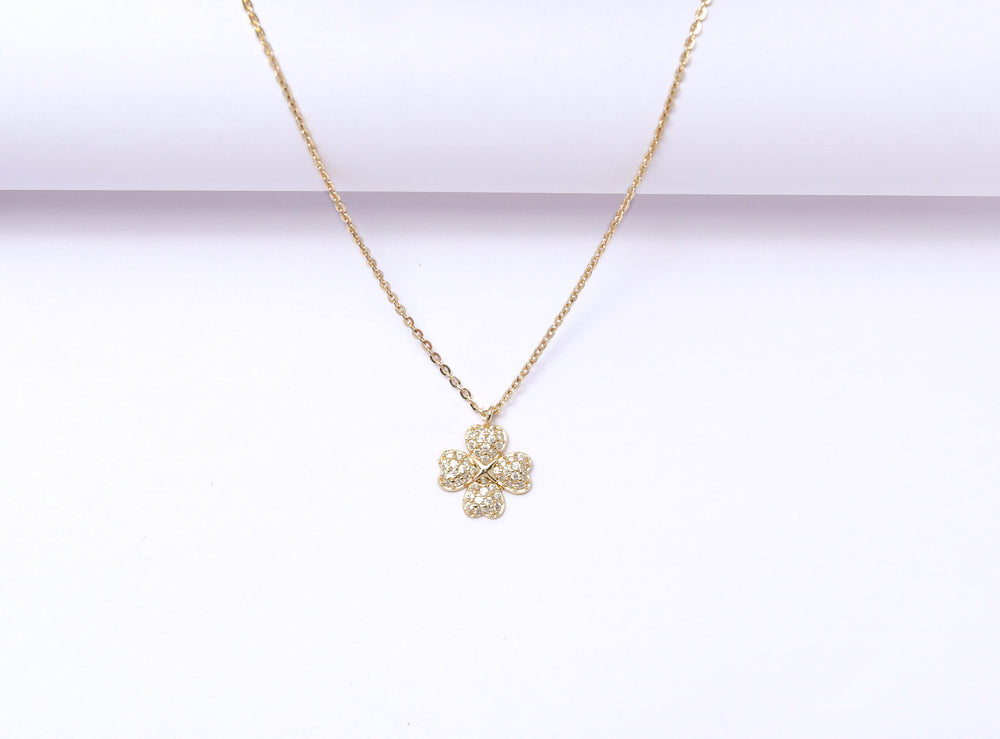 4 Heart Diamond Studded Gold Finish Quila Pendant with Chain on Pure 925 Silver