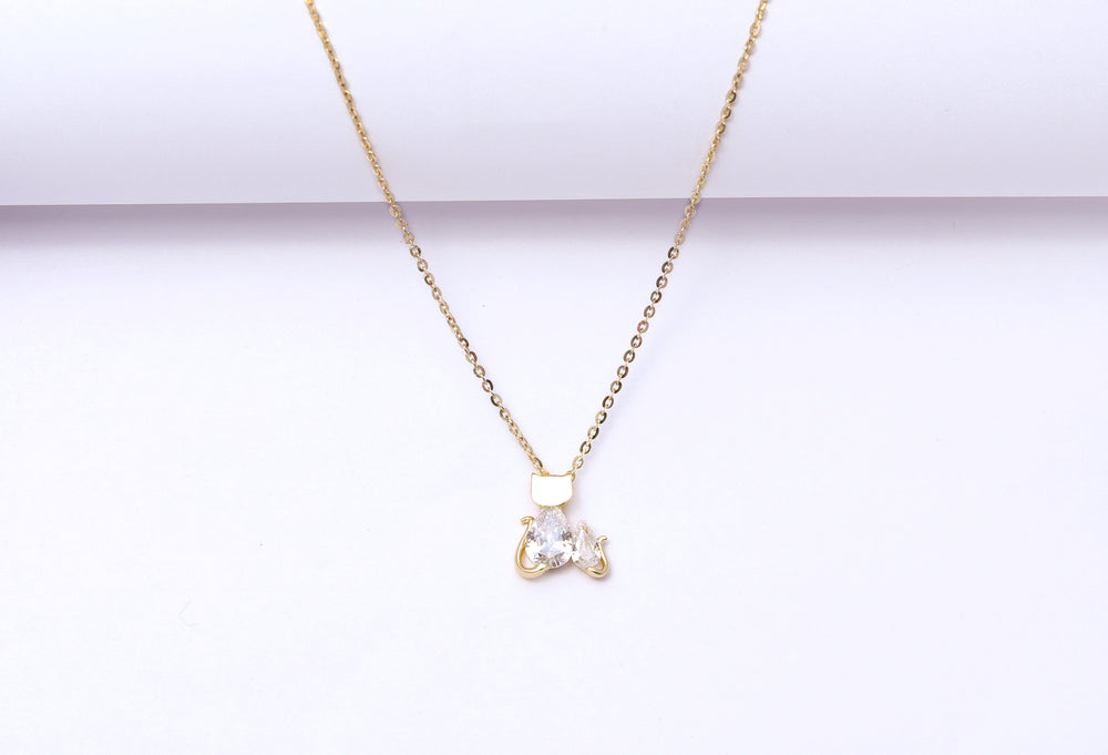 Gold Finish Solitaire Kitty Pendant with Chain
