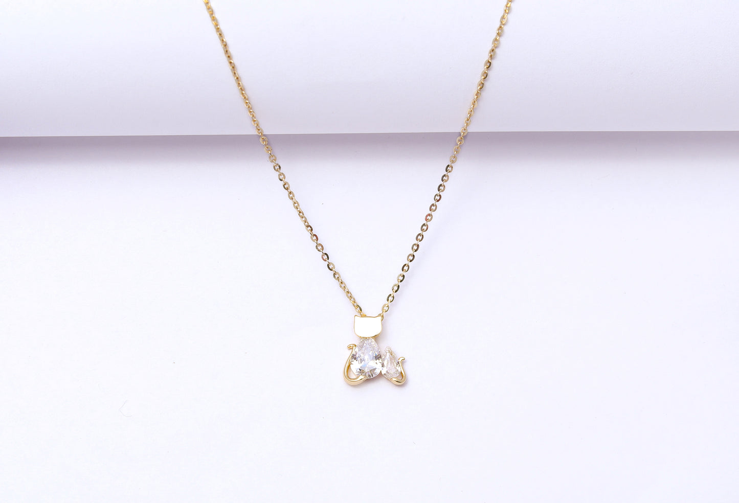  Gold Finish Solitaire Kitty Pendant with Chain