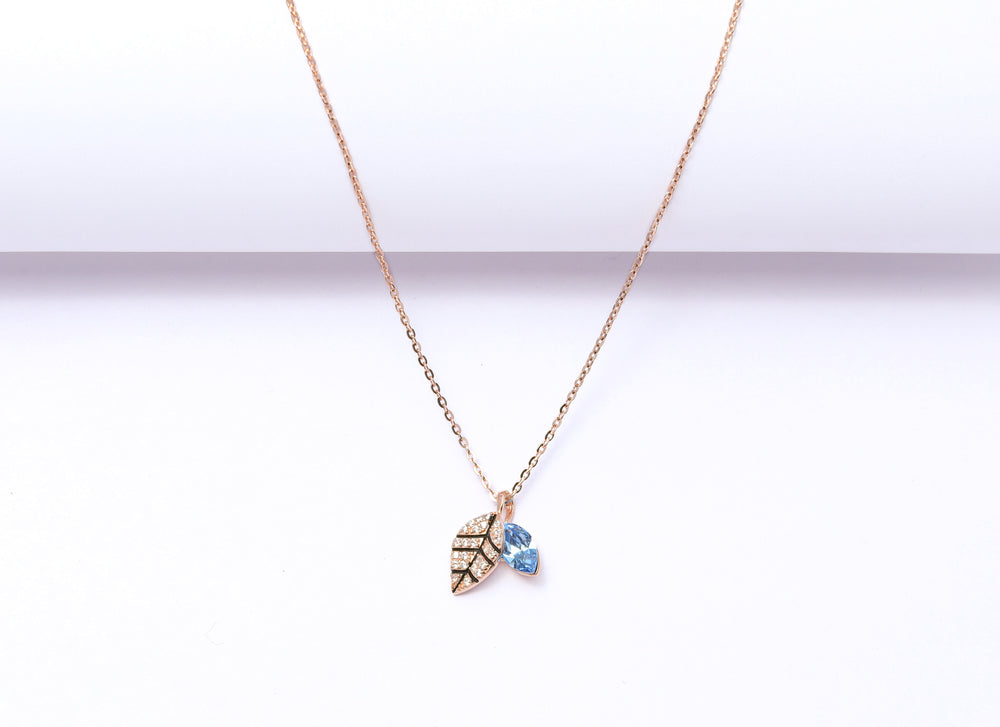 Rose Gold Diamond and Blue Crystal  Pendant with chain