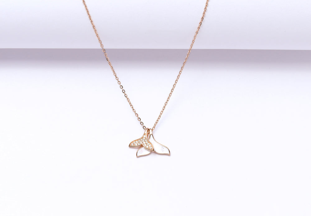 Rose Gold Double Dolphin Tail Pendant with chain