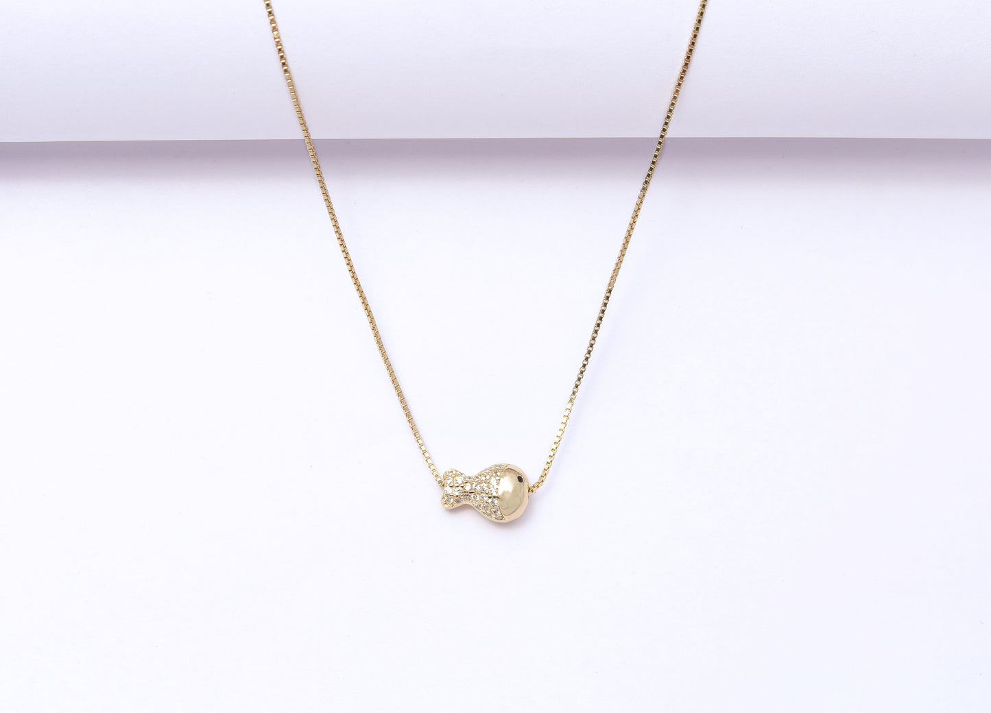 Solid Gold Finish Kids Diamond Fish Pendant with Chain on Pure 925 Silver