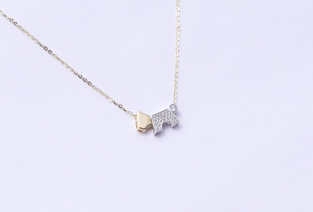  Gold FInish Diamond Dog Pendant with Chain