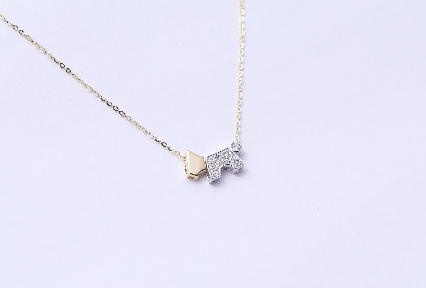  Gold FInish Diamond Dog Pendant with Chain