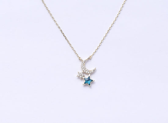 Moon And Star Gold Finish Pendant With Chain