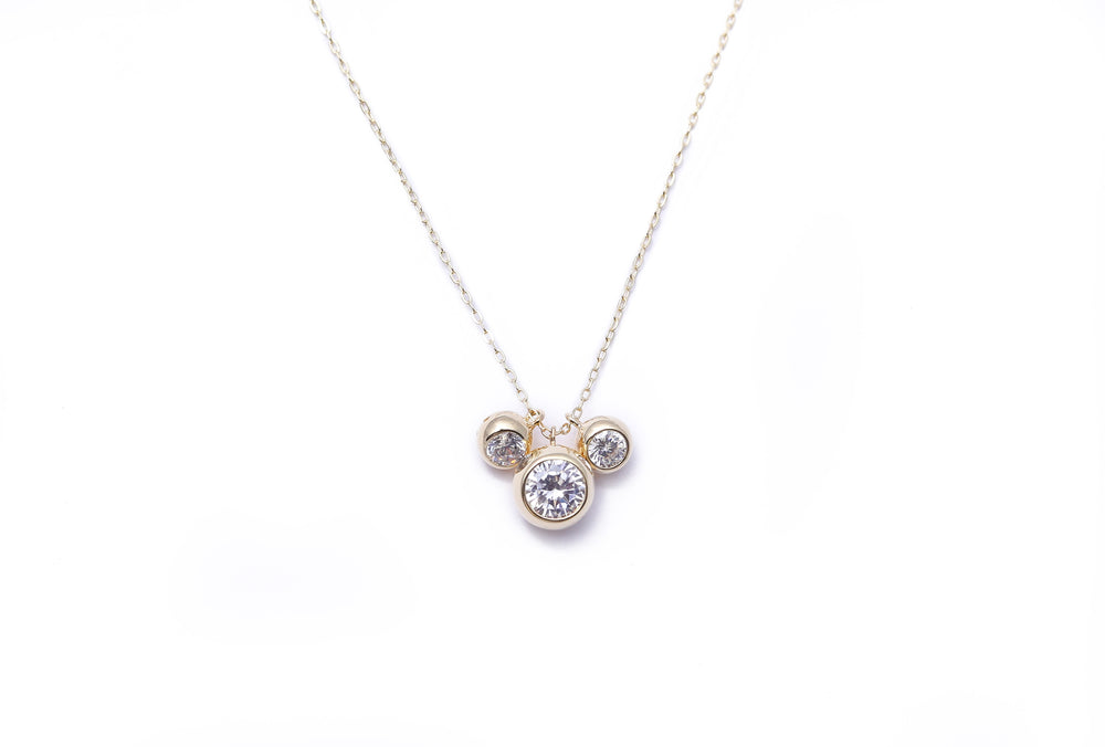 Gold Finish Micky Mouse 3 Solitaire Pendant With Chain