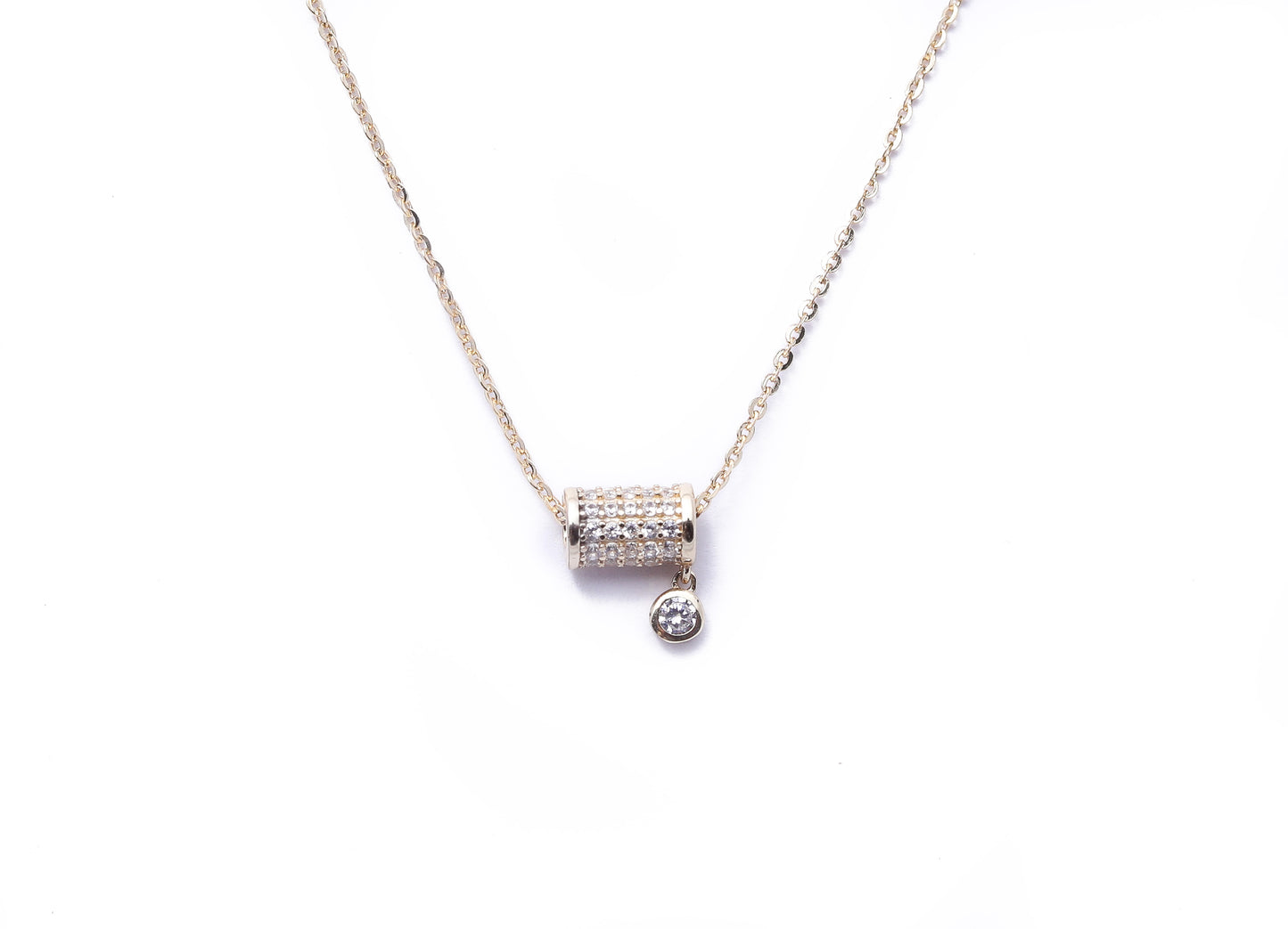 Gold Finish Barrel Pendant With Chain on Pure 925 Silver