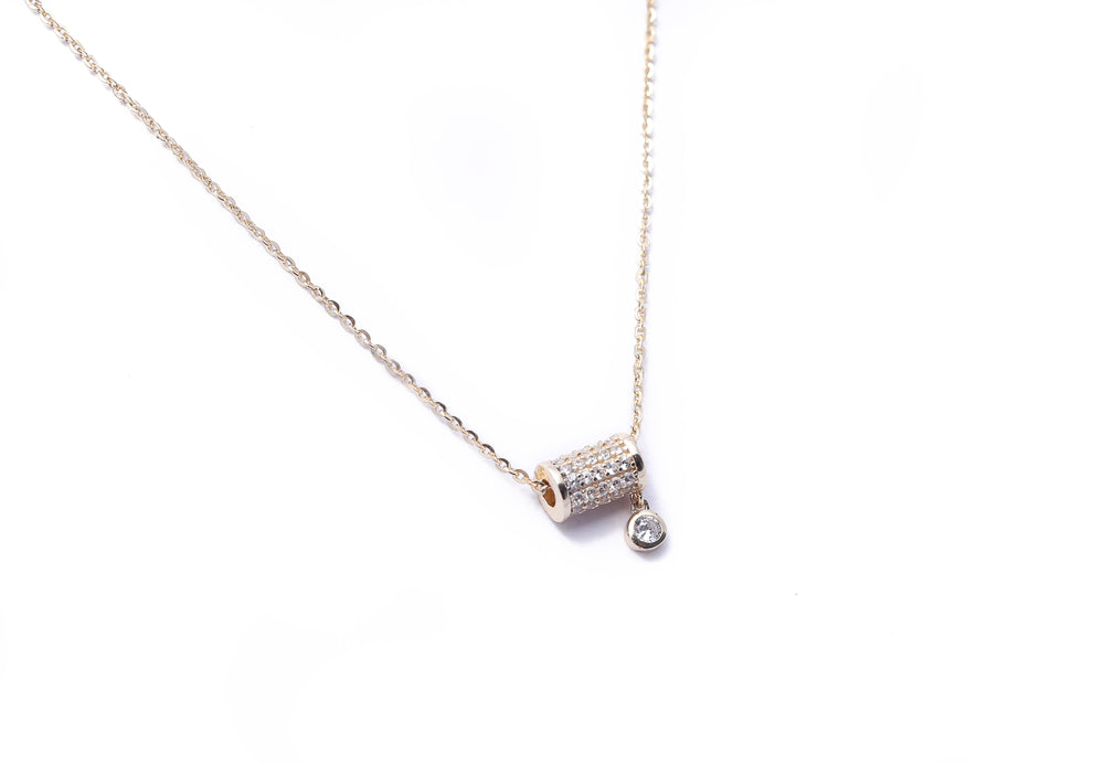 Gold Finish Barrel Pendant With Chain