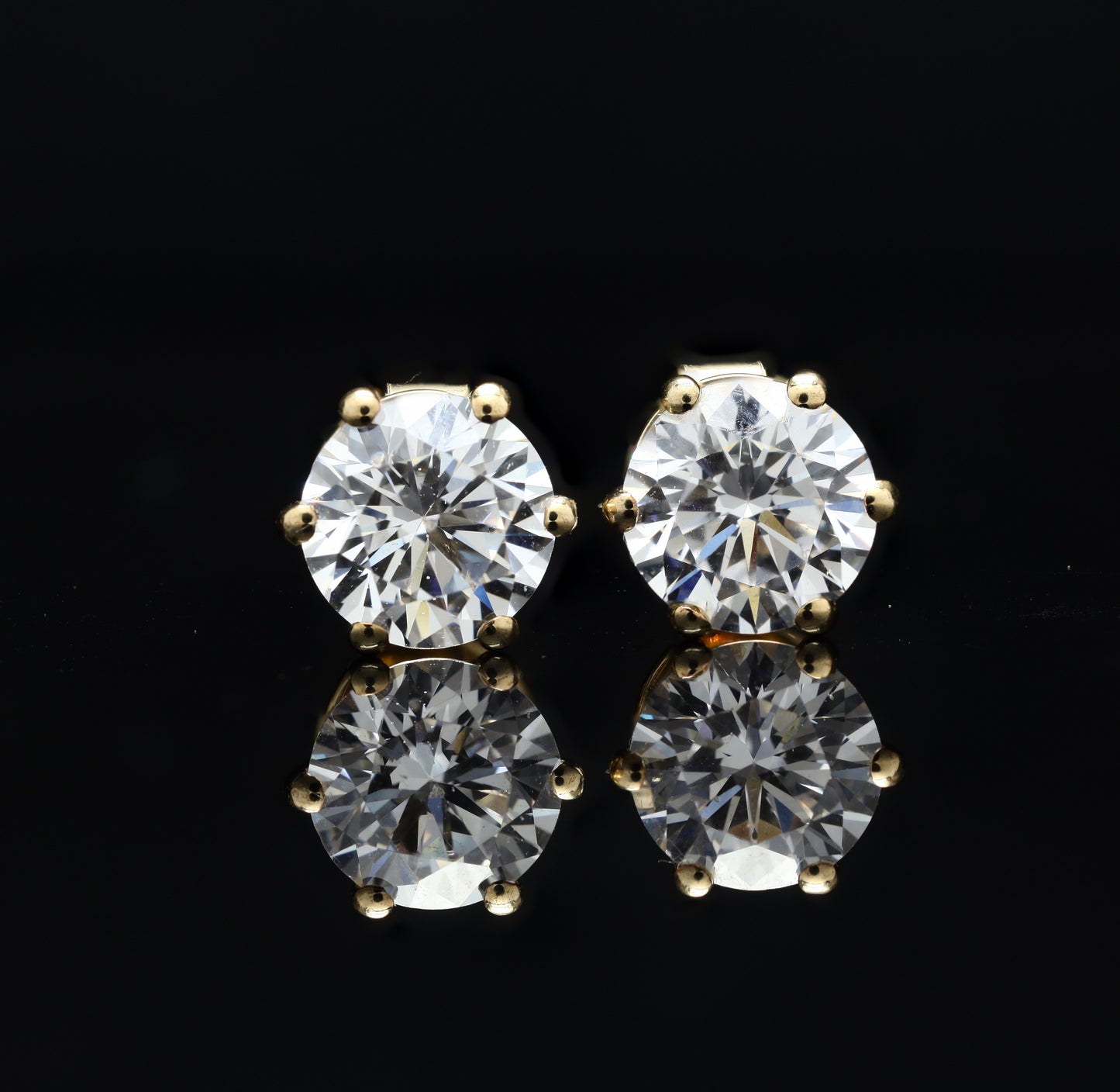 2 Carat Solitaire Studs on 925 Silver with Premium Screw Backs in 18k Gold Finish