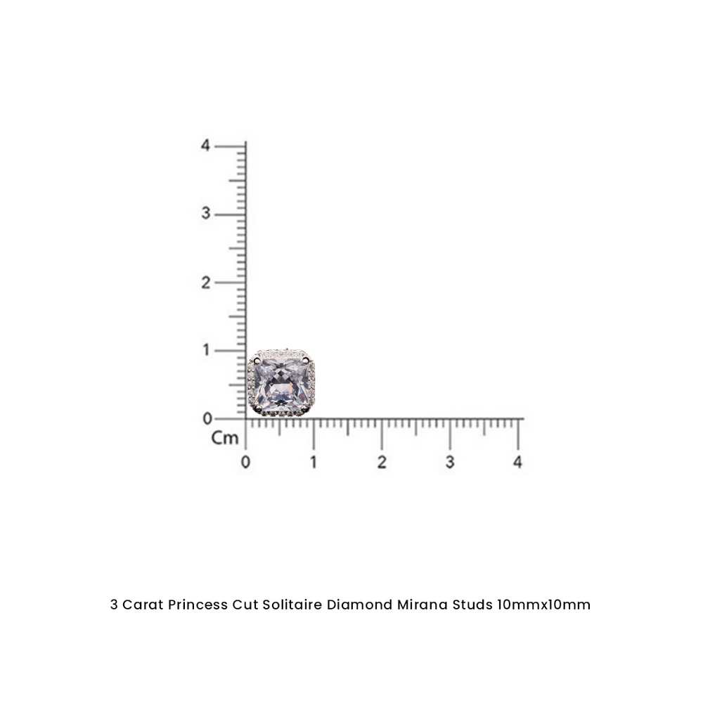 3 Carat Princess Cut Solitaire Diamond Mirana Studs