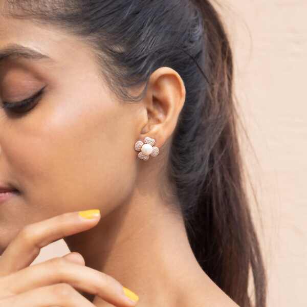 Fresh Water Pearl Rose Gold Studs