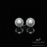 Baguette with Fresh Water Pearls CINA Studs on Pure 925 Silver