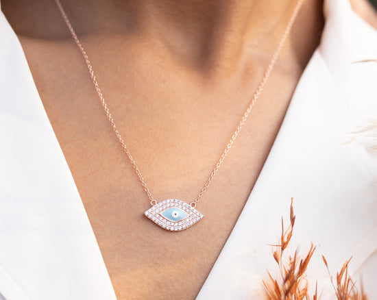 Rose Gold Finish Diamond Studded Forever Evil Eye Necklace