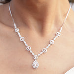 Baguette And Round Cut Diamond Vallery Necklace on 925 Silver